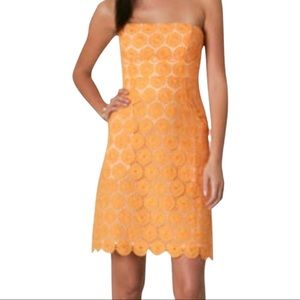 Shoshanna Orange strapless eyelet scalloped short cocktail dress